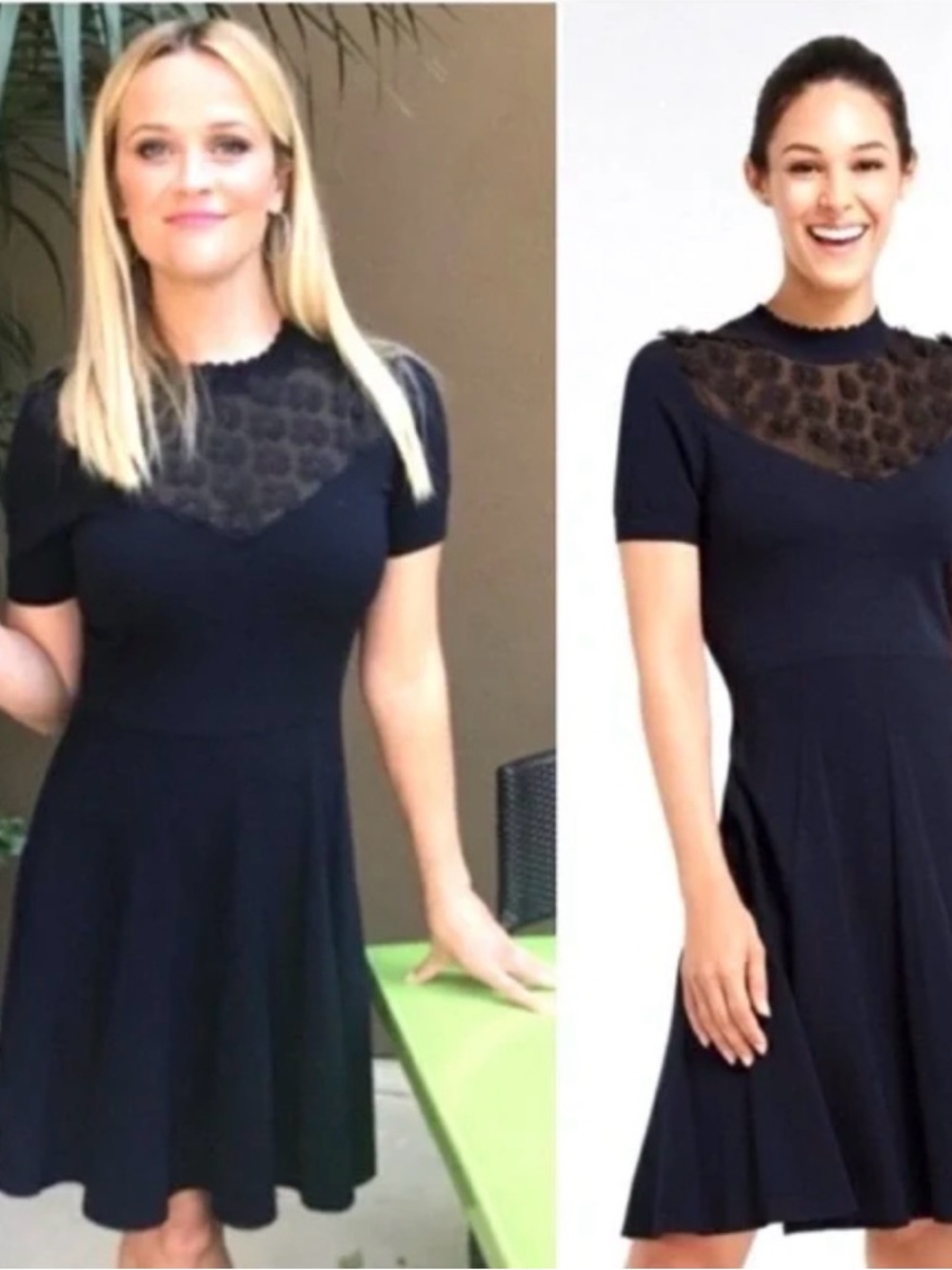 Draper James Navy Lace Yoke Fit & Flare Mini Dress